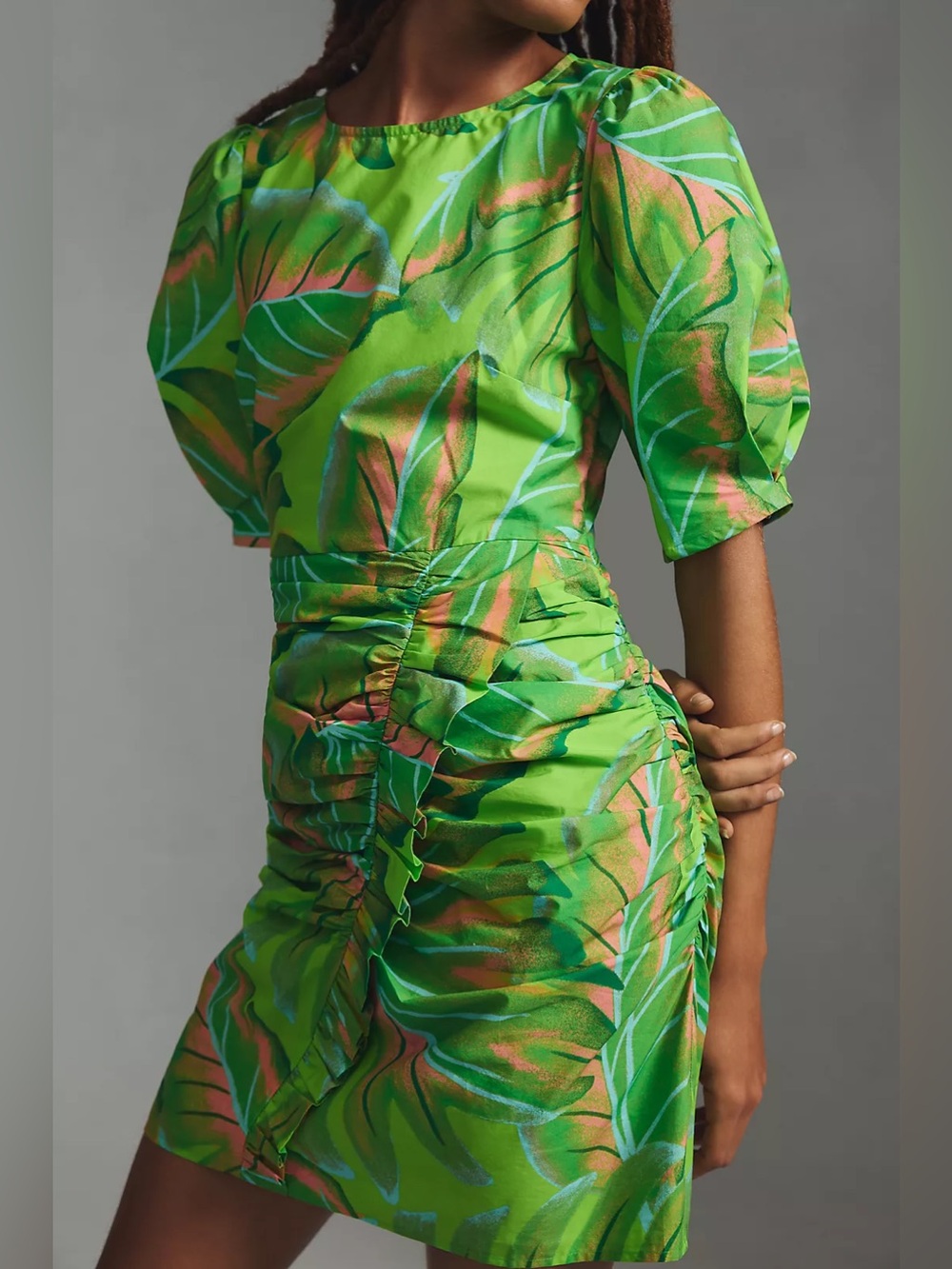 Anthropologie Green Farm Rio Puff-Sleeve Mini Dress [Large]